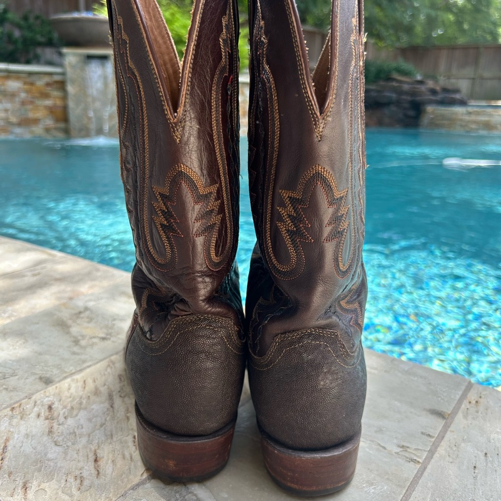 Lucchese Brown Leather Cowboy Boots Caiman 9D - Picture 7 of 16